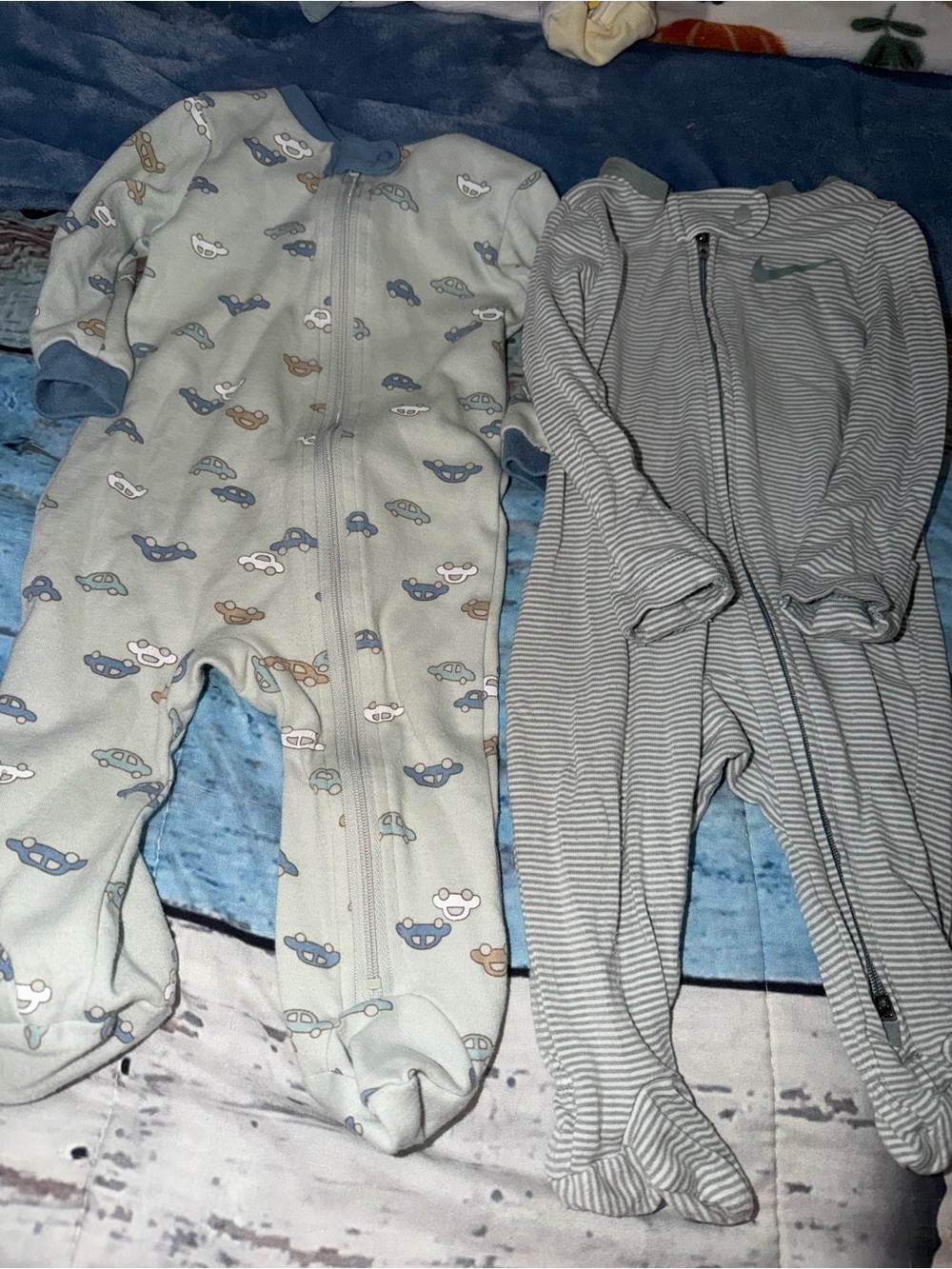 Cozy Baby Footed One-Piece Sleepers in Light Blue and Gray - Two-Pack